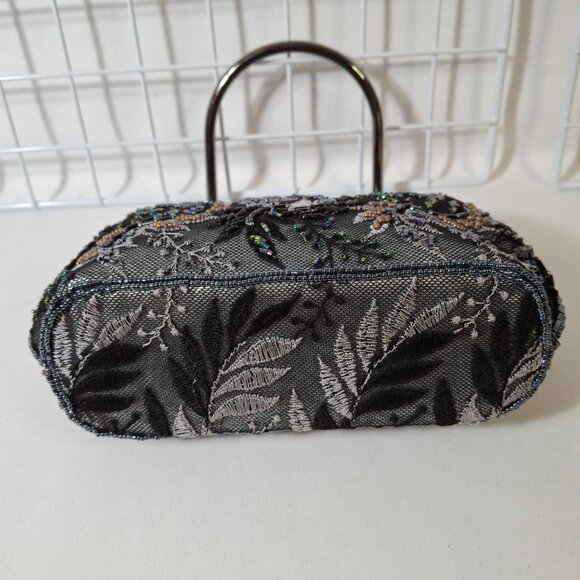 Vintage Small Tapestry Beaded Evening Purse Metal Top Handle, Crossbody Chain - Picture 10 of 16